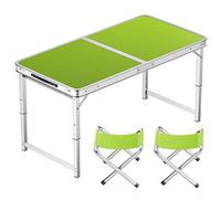 asdchZen Adjustable Height Aluminum Folding Table, Portable Outdoor Camping Table With Handle, Compact 120X60Cm Picnic Dining Table Set With 4 Stools - Blue,100X50cm green+2 stool