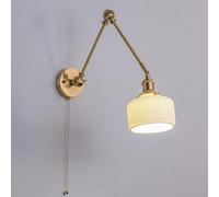 asdchZen Adjustable Swing Arm Wall Sconce Retro Brass Wall Light Fixture Postmodern Ceramics Lampshade Wall Sconces With Pull Switch, Wall Lamp Vintage Bedside Wall Reading Lamp, E27