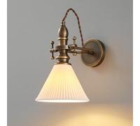 asdchZen Antique Brass Wall Sconce Light, Indoor Hardwired Wall Mounted Farmhouse Vintage Wall Lamps With Striped Glass Shade, Adjustable Angle Wall Lighting For Reading Bedside Living Ro