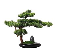 asdchZen Artificial Trees Artificial Japanese Bonsai Tree In Oval Black Ceramic Ceramic Pot, 16.9" Inch Tall Docorative Faux Plants Fake Bonsai Tree Simulated Pine,Grey
