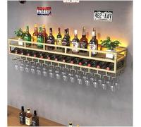 asdchZen Bar Unit Floating Shelves With Led Light, 2-Layer Industrial Wall Mounted Wine Rack, Inverted Glass Holder For Home Bar Decor,Black,105cm