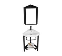asdchZen Bathroom Sink Corner Bathroom Vanity Sink With Stainless Steel Storage Stand, Triangular Ceramic Basin Top Console Sink Freestanding Sink With Faucet & Drain And Mirror B,D-38CM