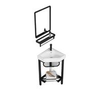 asdchZen Bathroom Sink Corner Bathroom Vanity Sink With Stainless Steel Storage Stand, Triangular Ceramic Basin Top Console Sink Freestanding Sink With Faucet & Drain And Mirror B,C-38CM