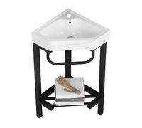 asdchZen Bathroom Sink Corner Bathroom Vanity Sink With Stainless Steel Storage Stand, Triangular Ceramic Basin Top Console Sink Freestanding Sink With Faucet & Drain And Mirror B,A-47CM