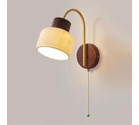 asdchZen Bedroom Wood Opal Glass Wall Sconce With Pull-Out Switch, Mid-Century Modern Gooseneck Brass Antique Vintage Wall Mount Lamp For Living Room And Bathroom,A