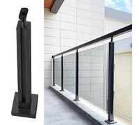 asdchZen Black Glass Railing Post Clamps With Connectors, Indoor Outdoor Balcony Stairs Deck Courtyard Glass Fence Spigot For Round/Square Handrails, Built-In Rubber Strip,Black End Post,70cm/27.5 in