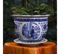 asdchZen Blue And White Porcelain Flowerpot Cactus Pots Chinoiserie Ceramic Plant Pots Indoor Ceramic Flower Pot Oriental Planter Blue And White Planter Planters With Rounded Flow,D-21,D-29 * 19cm