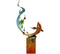 asdchZen Brass Decorative Statue Creative Copper Fish Ornaments Home Living Room Desktop Decoration Crafts Office Display Cabinet Handmade Statues Statues For Home Decor