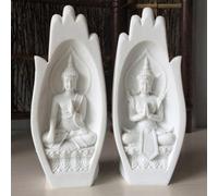 asdchZen Buddha Statue Buddha Sitting In Hand Sculpture Home Decoration Buddhist Figurine Suitable For Hallway Bedroom Living Room,White