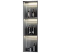 asdchZen Built-In Stainless Steel Bathroom Shower Niche Caddies,Metal Shower Storage Cabinets,Toilet Paper Holders With Led Light For Background Wall Hotel Kitchen,Grey,28X90X12.5cm,11X35X5in