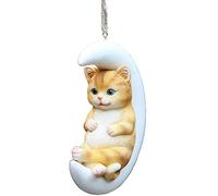 asdchZen Cat Figurine, Resin Moon Kittens Model Ornament, Cute Cats Decorative Hanging Statue Indoor Outdoor Sculpture Decor,Yellow-5.5