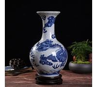 asdchZen Ceramic Vase Underglaze Blue And White Dragon Pattern Crackle Glaze Ceramic Vase Retro Chinese Handmade Vase For Home, Living Room, Bookshelf, Mantle Fireplace,Table Centerpie,A