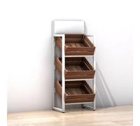 asdchZen Commercial Supermarket Fruit Vegetable Shelf, Large Capacity Retail Snack Rack Display With Wood Baskets For Kitchen Storage.3 Tier,White rack+brown box