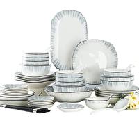 asdchZen Dinnerware Set For Home, 60-Pieces Ceramic Dishes Dinner Sets Plates And Bowls Sets For Family Party, Service For 6-8