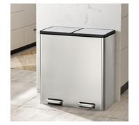 asdchZen Dual Compartment Step Trash Can With Waste & Recycling Bins, Hands-Free Stainless Steel Kitchen Garbage Chute, 24L,Silver-18L