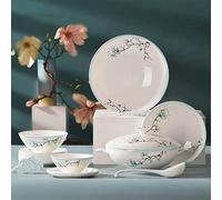 asdchZen Elegant Bone China Dinnerware Set, Service For 4/6/8 People, Porcelain Dinnerware Sets, Ceramic Dinner Sets With Dishes/Plate/Bowl, Lead-Free Tableware, Dishwasher & Microwave Sa,32 Pcs