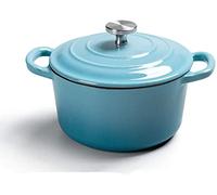 asdchZen Enameled Cast Iron Dutch Oven With Lid Casserole Pot Non-Stick Cooking Pan, 1.2 L, For Steam Braise Bake Broil Saute Simmer Roas,Blue