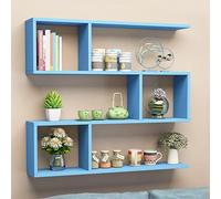 asdchZen Floating Shelves Wall Mounted Rectangle Bookcase - 3 Tier Wood Geometric Bookcase, Modern Decorative Display Shelf For Livingroom Bedroom - Open Wall Shelf For Wall Decor,Blue,80cm/31.5