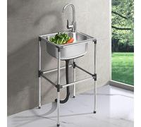 asdchZen Freestanding Utility Sink,Stainless Steel Restaurant Sink Kitchen Sink With Hot And Cold Faucet, Commercial Sink Single Basin Mobile Utility Sink,Freestanding Hand Wash S,52x38x75cm