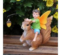 asdchZen Full Color Pixie Riding Squirrel Sculptures Outdoor Animal Statue Garden Decoration Garden Squirrel And Boys Figurines Garden Funny Squirrel Statue Resin Squirrel Figurines Statu