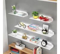 asdchZen Gold Floating Wall Shelves With Led Light, High Load-Bearing Iron Art Display Shelves For Books, Modern Decorative Shelving Unit,White,60x20cm