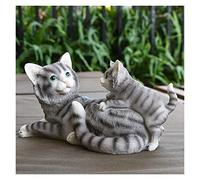 asdchZen Grey Tabbies Cat Statue, Cute Resin Cats Figurines, Lying Mother Cat And Kitten Sculpture Animal Figurines Ornaments
