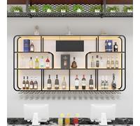 asdchZen Industrial Wall Mounted Wine Rack With Led Light - Stylish Floating Iron Liquor & Glass Holder For Bars & Restaurants - Black Stemware Storage Nizer,Black,180cm