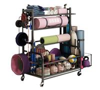 asdchZen Large Capacity Home Gym Organizer, Movable Equipment Storage Cart With 4-Wheels, Versatile Yoga Mat Holder For Apartment, Garage, Basement,Black