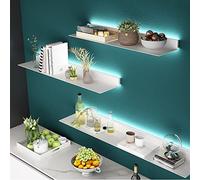 asdchZen Led Floating Wall Shelf - Gold Aluminum Alloy Display Shelf With Warm Light, Double-Sided, Wall-Mounted Bookshelf For Home Decor & Storage,White,150x20cm