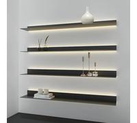 asdchZen Led Floating Wall Shelves - Wall-Mounted Iron Plant & Book Shelf, Light-Up Storage Shelves For Bedroom & Living Room, Modern Black Design,Black,100x20x6cm