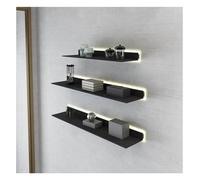 asdchZen Led Illuminated Floating Display Shelf - Metal Wall-Mounted Light-Up Shelf For Home, Bar, Bathroom & Entrance - 1 Piece, Black,Black,80x20cm