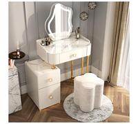 asdchZen Makeup Vanity Desk With Mirror & 3-Color Dimmable Lights, Stylish Makeup Table Set With Retractable Side Cabinets, 3 Drawers & Stool-Orange, 70X40X127Cm,White-50x40x127cm