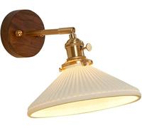 asdchZen Medieval Brass Wall Lamp With Ceramic Shade, Adjustable E27 Socket, Modern Wall Hanging Lamp For Living Room, Bedroom, Bedside - Decorative Wall Lamp,A