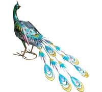 asdchZen Metal Peacock Statue Figurines Solar Peacock Realistic Led Metal Peacock Statue Carved Vibrant Peacock Decor Light-Operated Weatherproof Solar Lights23.03X6.10X15.55Inch.
