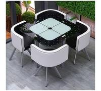 asdchZen Modern Conference Table Set, Round Square Glass Dining Table With Sturdy Chairs, Compact Tempered Glass Meeting Room Furniture For Office, 2-Person Seating,8