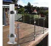 asdchZen Modern Deck Railing Post With Glass Clamp For 3/8 Inch Glass Panel, Home Garden Stairs Balustrade Balcony Glass Fence Floor Column, Square Stainless Steel Pole,Color Grey,90cm/35.4 in