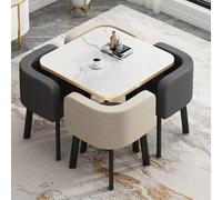 asdchZen Modern Wooden Dining Table Set For 4, Small 80Cm Round Conference Table & Chairs, Stylish Office Reception & Club Coffee Table Furniture Combination,White Marble + Leather Chair,Square