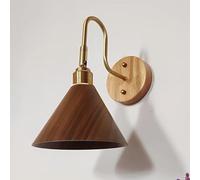 asdchZen Nordic Wood Wall Sconce Rotatable Brass Wall Light Funnel-Shaped Metal Shade, D Modern Bedside Reading Wall Lamp Adjustable Home Decor Lighting Fixture For Bedroom Bedside, E27