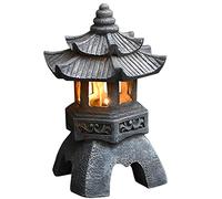 asdchZen Pagoda Asian Decor Garden Statue With Solar Garden Light - Imitation Stone Pagoda Lantern Outdoor Zen Figurine, Resin