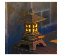asdchZen Pagoda Solar Powered Led Garden Light, Japanese Style Asian Decor Resin Pagoda Lantern Outdoor Statue, 9.1 Inch