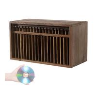 asdchZen Pop-Up Cd Storage Rack, Wooden Album Display Holder With Convenient Button, 19 Capacity Dvd Organizer For Theatre Room Home Decoration.Black Walnut
