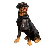 asdchZen Resin Rottweiler Dog Statue With Solar Lantern - Solar Powered Led Outdoor Decor Garden Light Resin Dog Sculpture With Led Light