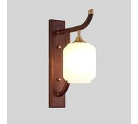 asdchZen Retro Wood Wall Sconce Nordic Brass Wall Light With Glass Shade, New Chinese Style Wall Lamp Walnut Creative Wall Sconces E27 D Bedroom Bedside Living Room Hallway Decor Lighting,A