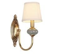 asdchZen Rustic Brass Fabric Wall Lights, Vintage Ceramic E14 Indoor Wall Sconce, Farmhouse Hallway Decoration Wall Luminaire, Bedroom Living Room Study Interior Wall Lamps,A