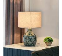 asdchZen Rustic Country Cottage Style Table Lamps 19.7" Tall Peacock Feather Pattern Carving End Table Lamps Fabric Drum Shade Decor For Living Room Bedroom House Bedside Nightsta,B