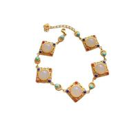 asdchZen S925 Silver Gold-Plated Natural Hetian White Jade Round Multi Treasure Bracelet Fengshui Fashion Jade Bangle Bracelet For Women Genuine,