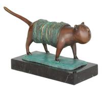 asdchZen Sculpture Garden & Bronze Cat Statue Artwork Animal Decor
