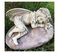 asdchZen Sleeping Angel Garden Statue - Magnesium Oxide Cherub Sleeping On Stone Figurine Indoor Outdoor Garden Decoration