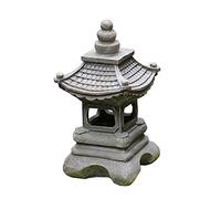 asdchZen Small Pagoda Garden Lantern Outdoor Statue, Japanese Stupa Illuminated Lantern Solar Powered Led Garden Light Resin Sculpture 13.4" H