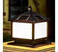 asdchZen Solar Lamp Post Light Black Vintage Outdoor Pillar Light Outdoor Solar Column Light With Pier Mount Base, Ip Waterproof Classical Garden Lantern With Remote Control For Wood P,30cm